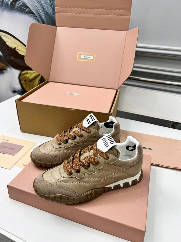 Miu TYRE Sneakers Brown Suede Technical Fabric 456327