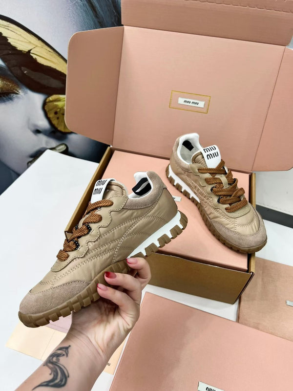 Miu TYRE Sneakers Brown Suede Technical Fabric 456327