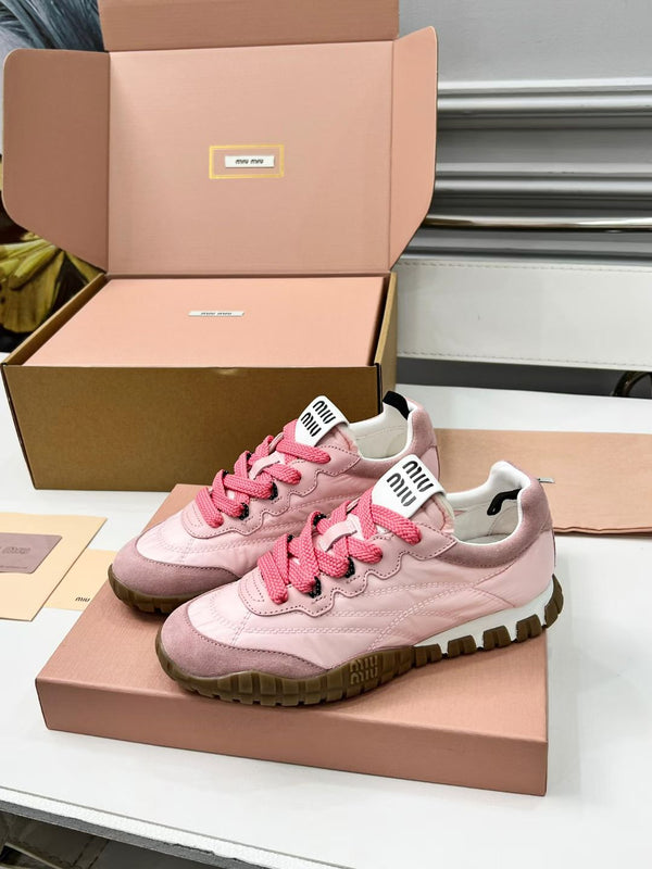 Miu TYRE Sneakers Pink Brown Suede Technical Fabric 456328