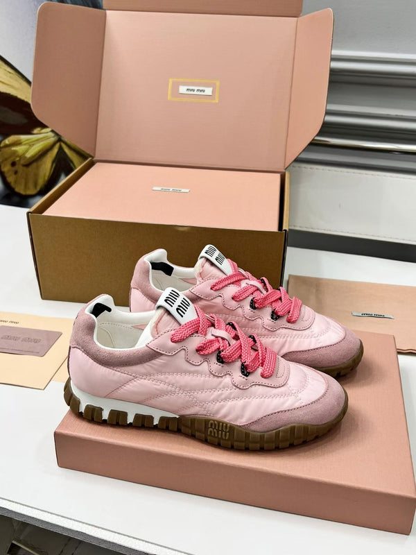 Miu TYRE Sneakers Pink Brown Suede Technical Fabric 456328