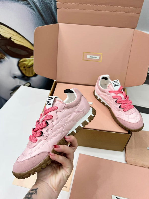 Miu TYRE Sneakers Pink Brown Suede Technical Fabric 456328