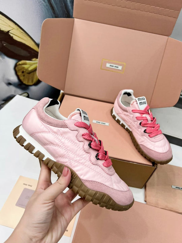 Miu TYRE Sneakers Pink Brown Suede Technical Fabric 456328