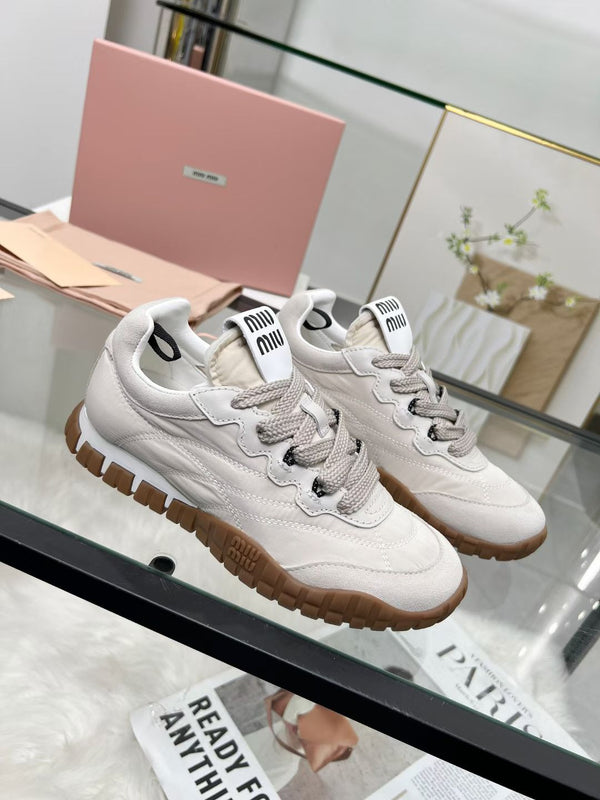 Miu TYRE Sneakers White Suede Technical Fabric 456329
