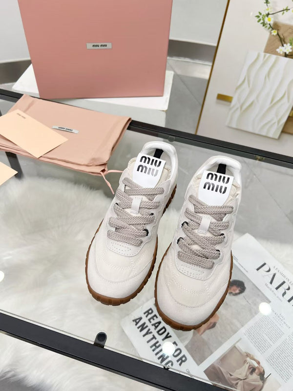 Miu TYRE Sneakers White Suede Technical Fabric 456329
