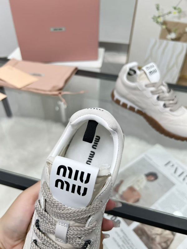 Miu TYRE Sneakers White Suede Technical Fabric 456329