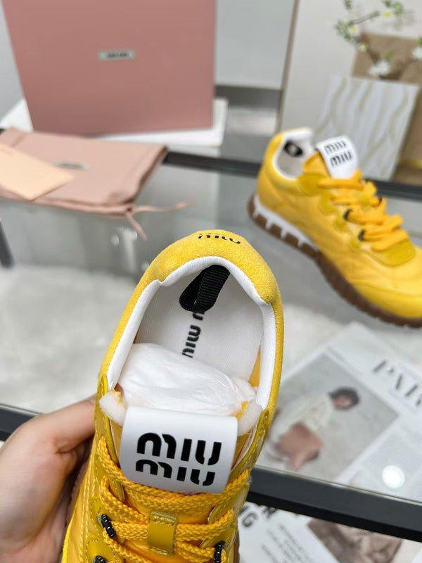 Miu TYRE Sneakers Yellow Suede Technical Fabric 456332