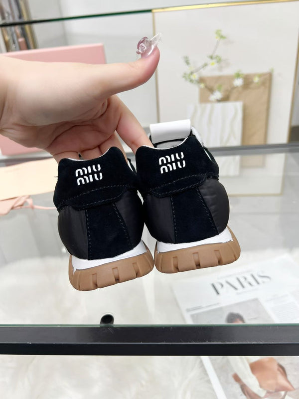 Miu TYRE Sneakers with Decorative Buckle Black Suede Technical Fabric 456334