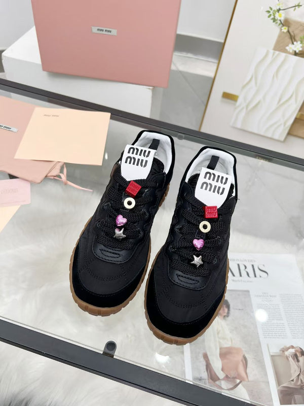 Miu TYRE Sneakers with Decorative Buckle Black Suede Technical Fabric 456334