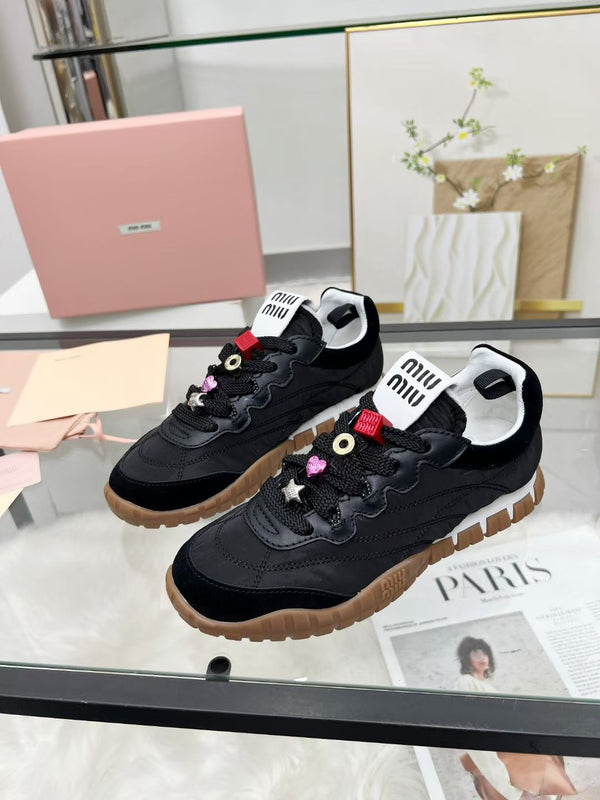 Miu TYRE Sneakers with Decorative Buckle Black Suede Technical Fabric 456334