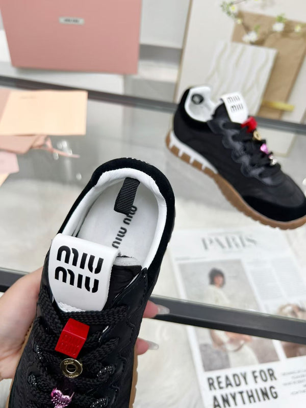 Miu TYRE Sneakers with Decorative Buckle Black Suede Technical Fabric 456334