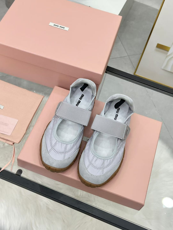 Miu Tyre Ballerina Shoes Grey Suede Fabric 456342