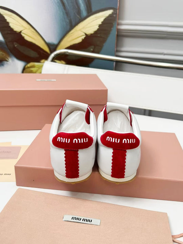 Miu Plume Sneakers Red White Cowhide Suede 456352