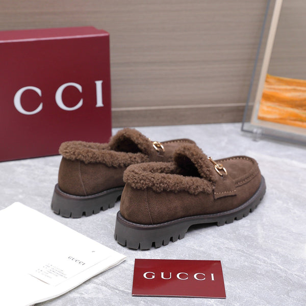 GG Women's Loafer Horsebit Beige Suede Shearing 547321