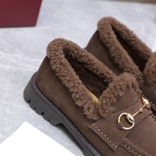 GG Women's Loafer Horsebit Brown Suede Shearing 547322