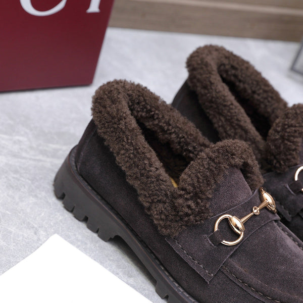 GG Women's Loafer Horsebit Purple-Gray Suede Shearing 547325