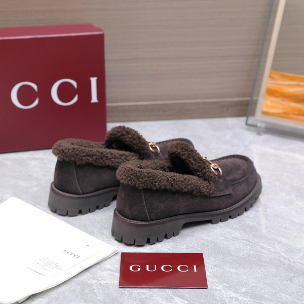 GG Women's Loafer Horsebit Purple-Gray Suede Shearing 547325