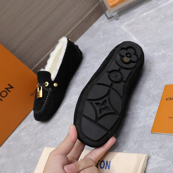 LV Flore Car Shoe Black Suede Wool 547251