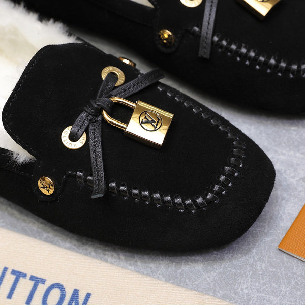 LV Flore Car Shoe Black Suede Wool 547251