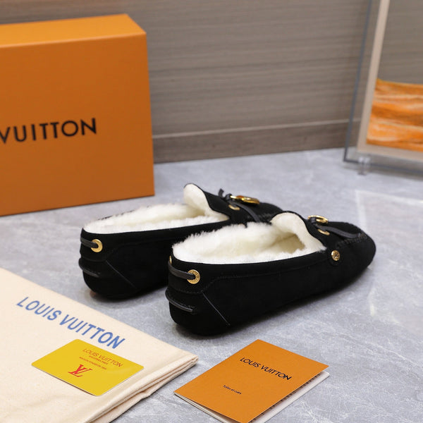 LV Flore Car Shoe Black Suede Wool 547251