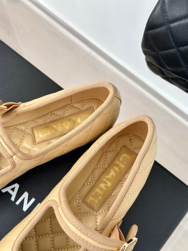 mary jane beige quilted lambskin
