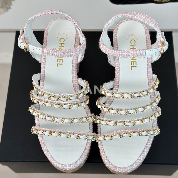 cc leather chain slingback sandal white pink calfskin