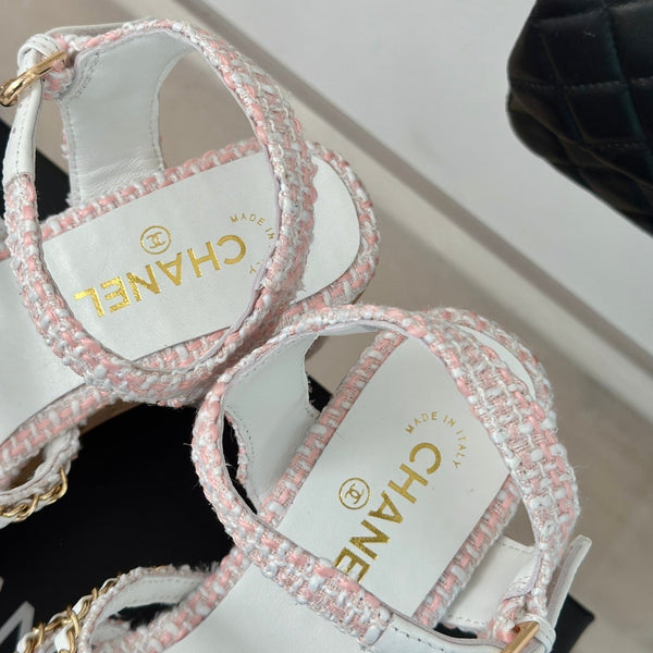 cc leather chain slingback sandal white pink calfskin