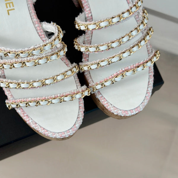 cc leather chain slingback sandal white pink calfskin