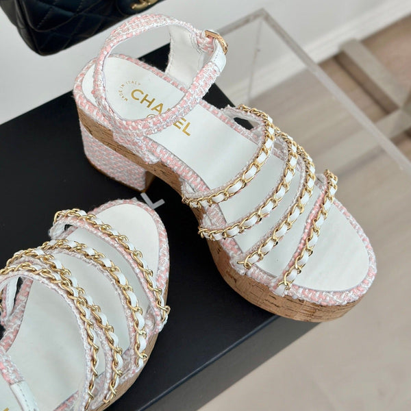 cc leather chain slingback sandal white pink calfskin