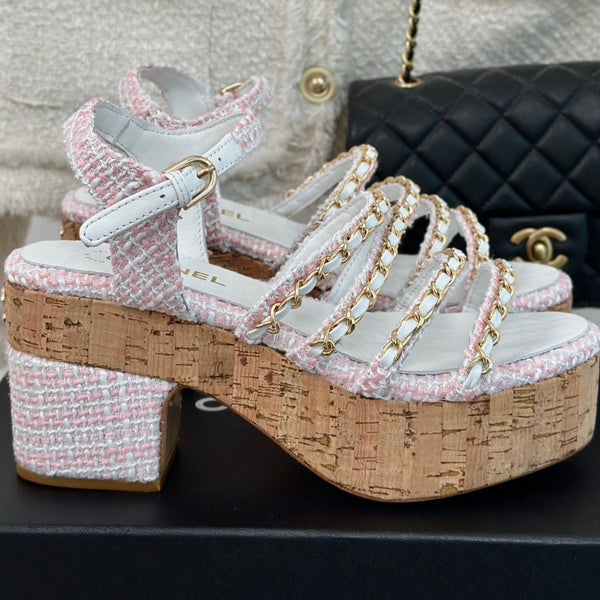 cc leather chain slingback sandal white pink calfskin