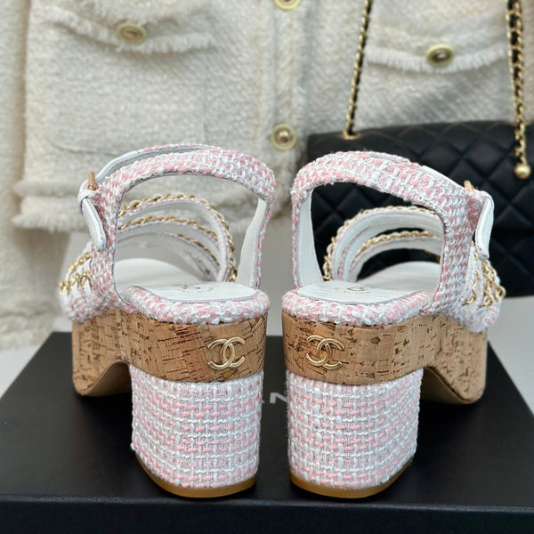 cc leather chain slingback sandal white pink calfskin