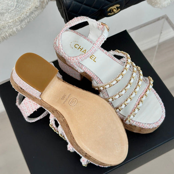 cc leather chain slingback sandal white pink calfskin