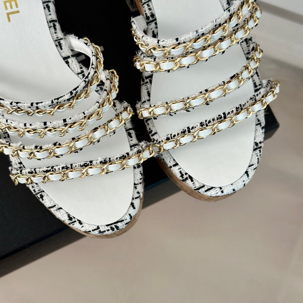 cc leather chain slingback sandal white black calfskin