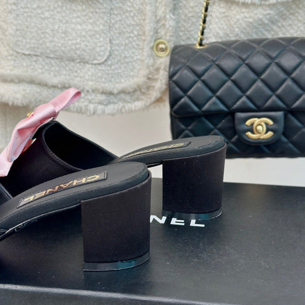 cc pink big bow sandal 60 black lambskin