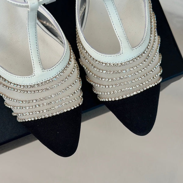 Crystal Flat High Heel Sandals White