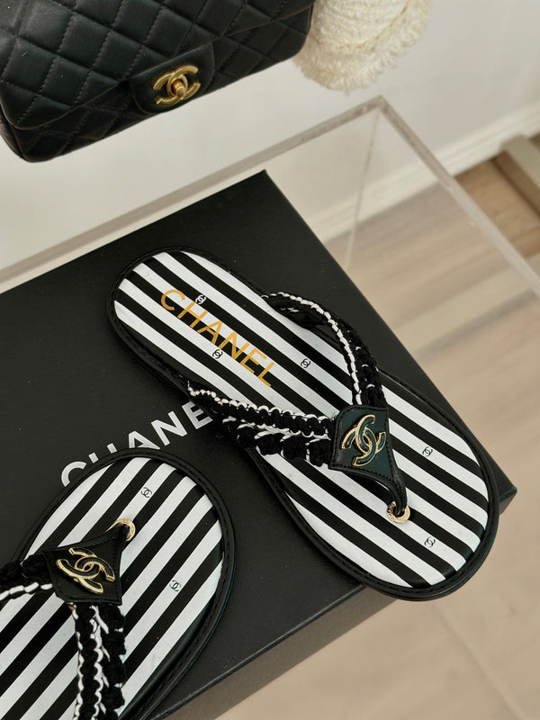CC 25 Thong Sandal Braided Striped Black White