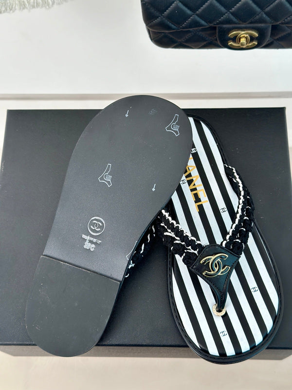CC 25 Thong Sandal Braided Striped Black White