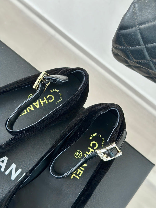 CC Mary Jane Black Velvet Lambskin Lining