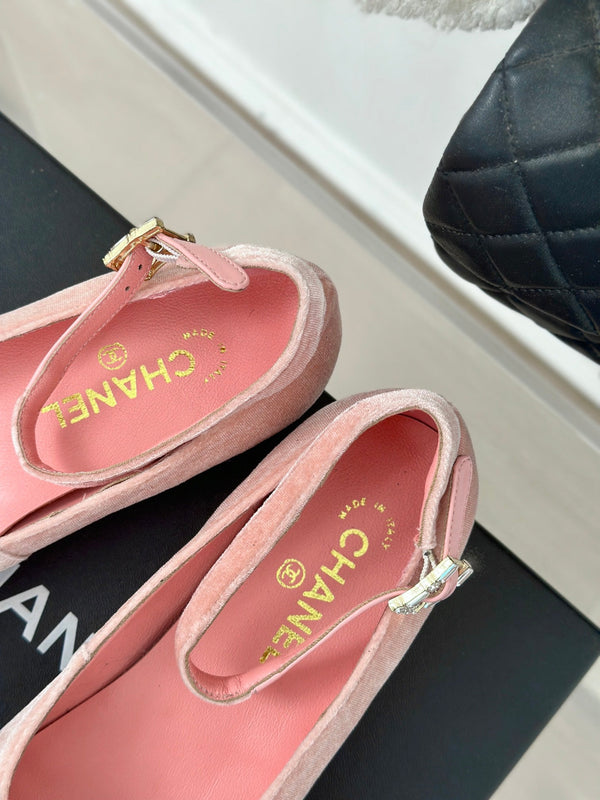 CC Mary Jane Pink Velvet Lambskin lining