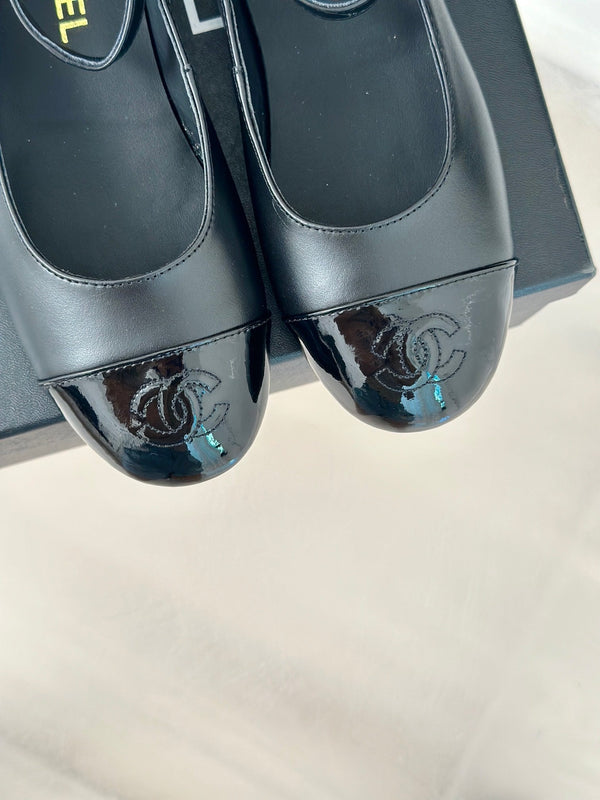 CC Mary Jane Plain Black Round Nose Lambskin