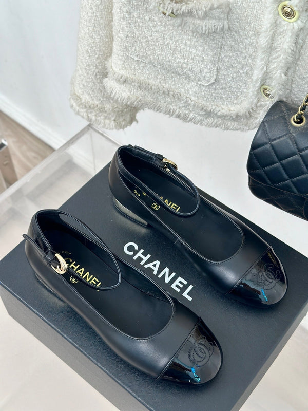 CC Mary Jane Plain Black Round Nose Lambskin