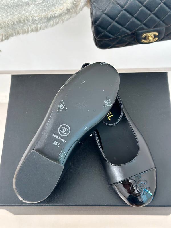 CC Mary Jane Plain Black Round Nose Lambskin