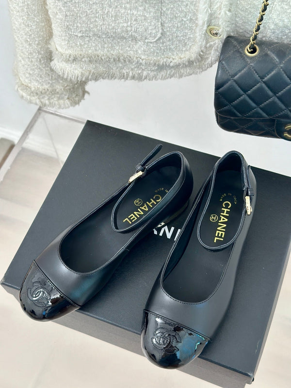 CC Mary Jane Plain Black Round Nose Lambskin