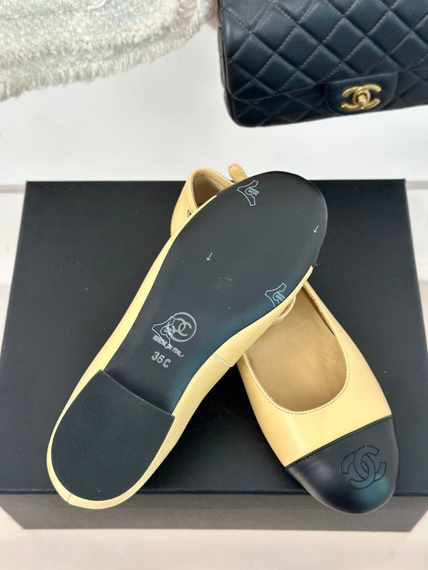 CC Mary Jane Beige Yellow Round Nose Lambskin