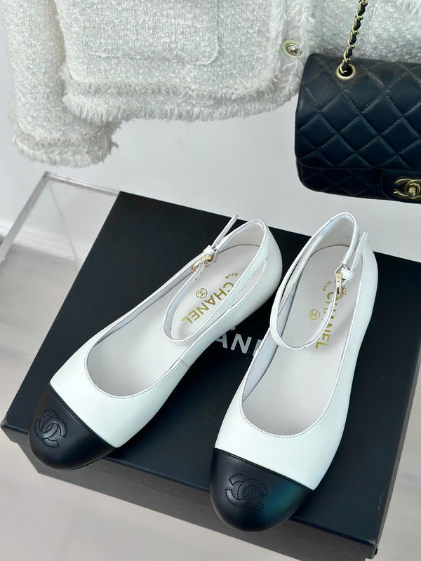 CC Mary Jane White Round Nose Lambskin