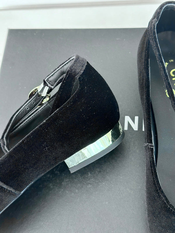 CC Mary Jane Plain Black Round Nose Suede And Lambskin