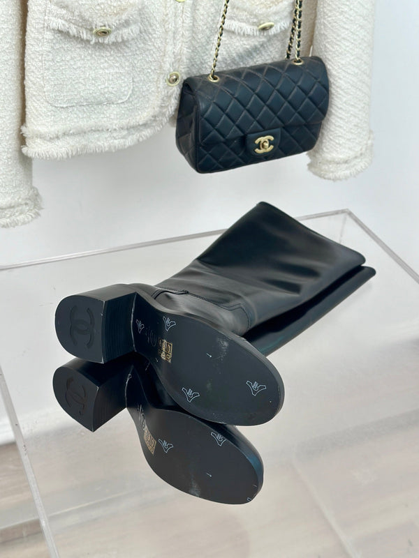 Stivali alti CC 70mm in pelle di agnello nera liscia