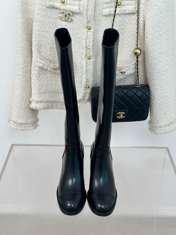 Stivali alti CC 70mm in pelle di agnello nera liscia