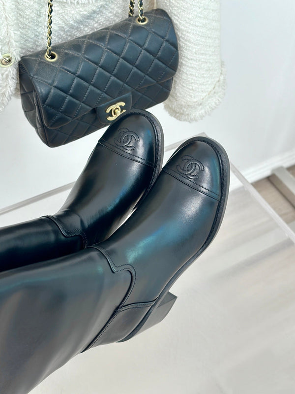 Stivali alti CC 70mm in pelle di agnello nera liscia