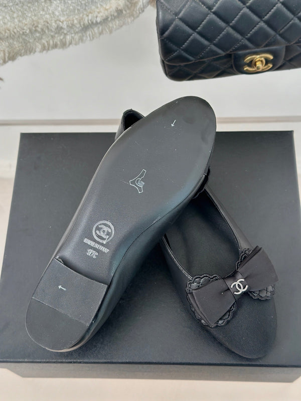 CC Ballet Flats Black With Bow Lambskin
