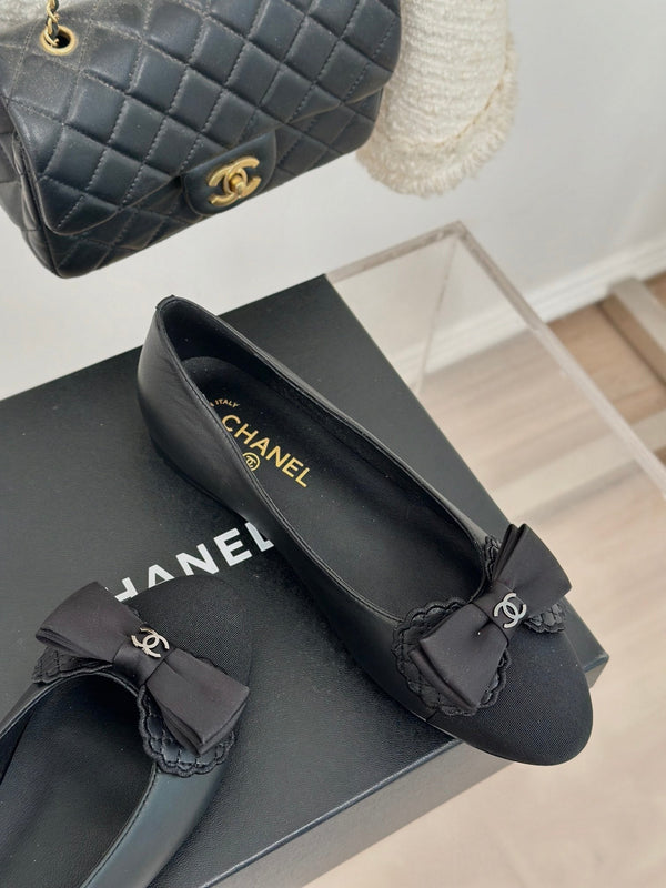 CC Ballet Flats Black With Bow Lambskin